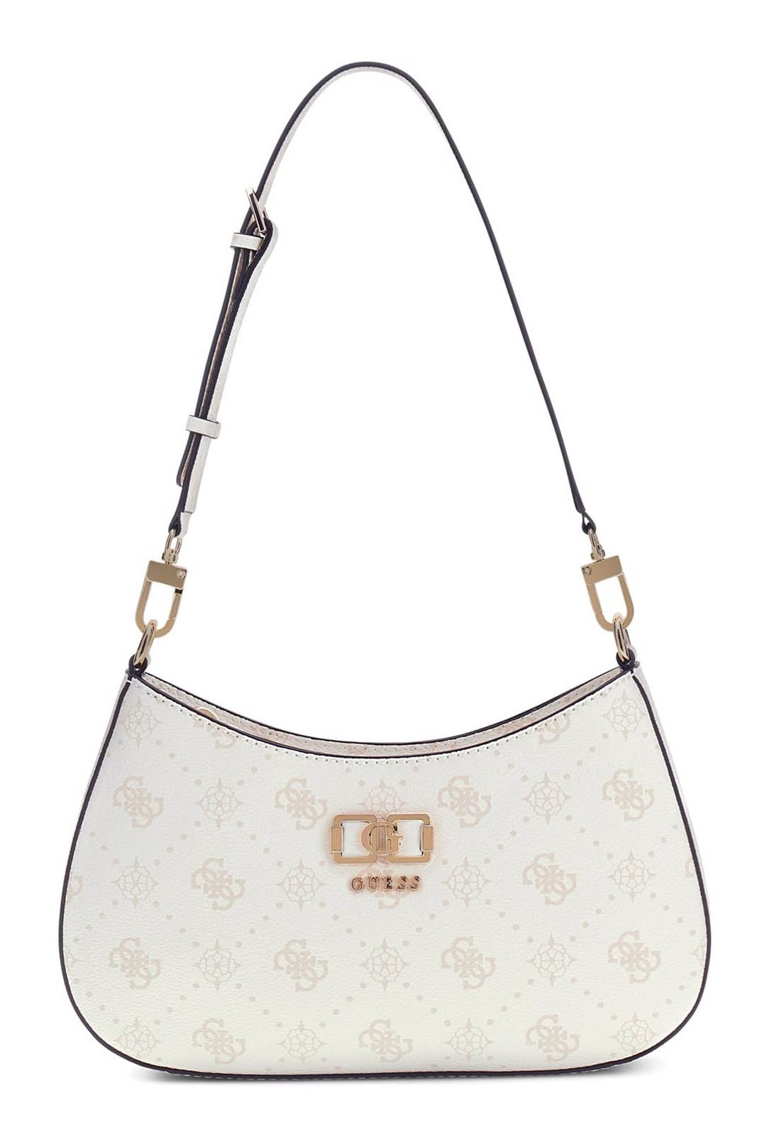 GUESS Emelie Logo Top Zip Shoulder Bag White Logo
