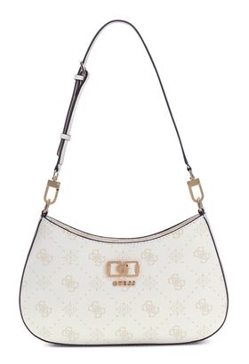 GUESS Emelie Logo Top Zip Shoulder Bag White Logo