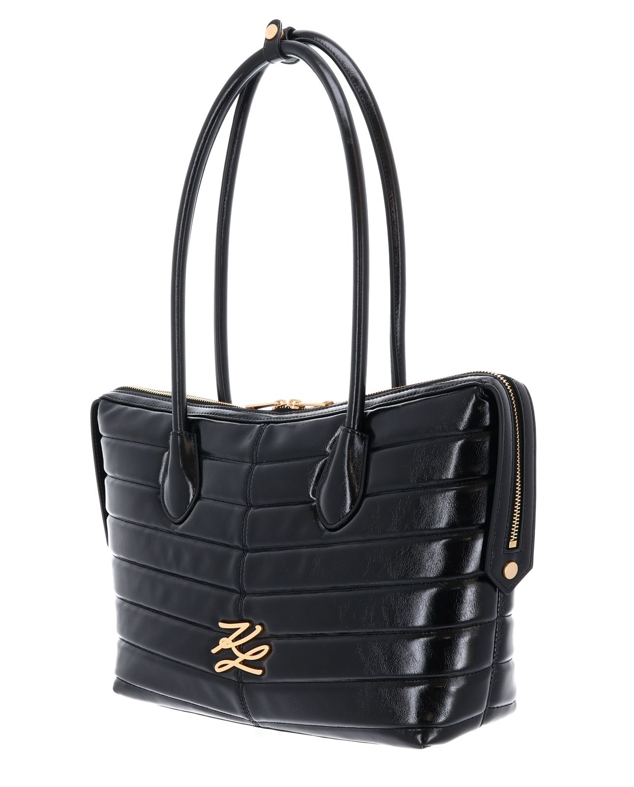 KARL LAGERFELD Le Ballet K / Autograph Quilt Wrinkled Top Handle M Black - Vibration Gold KARL LAGERFELD Le Ballet K / Autograph Quilt Wrinkled Top Handle M Black - Vibration Gold