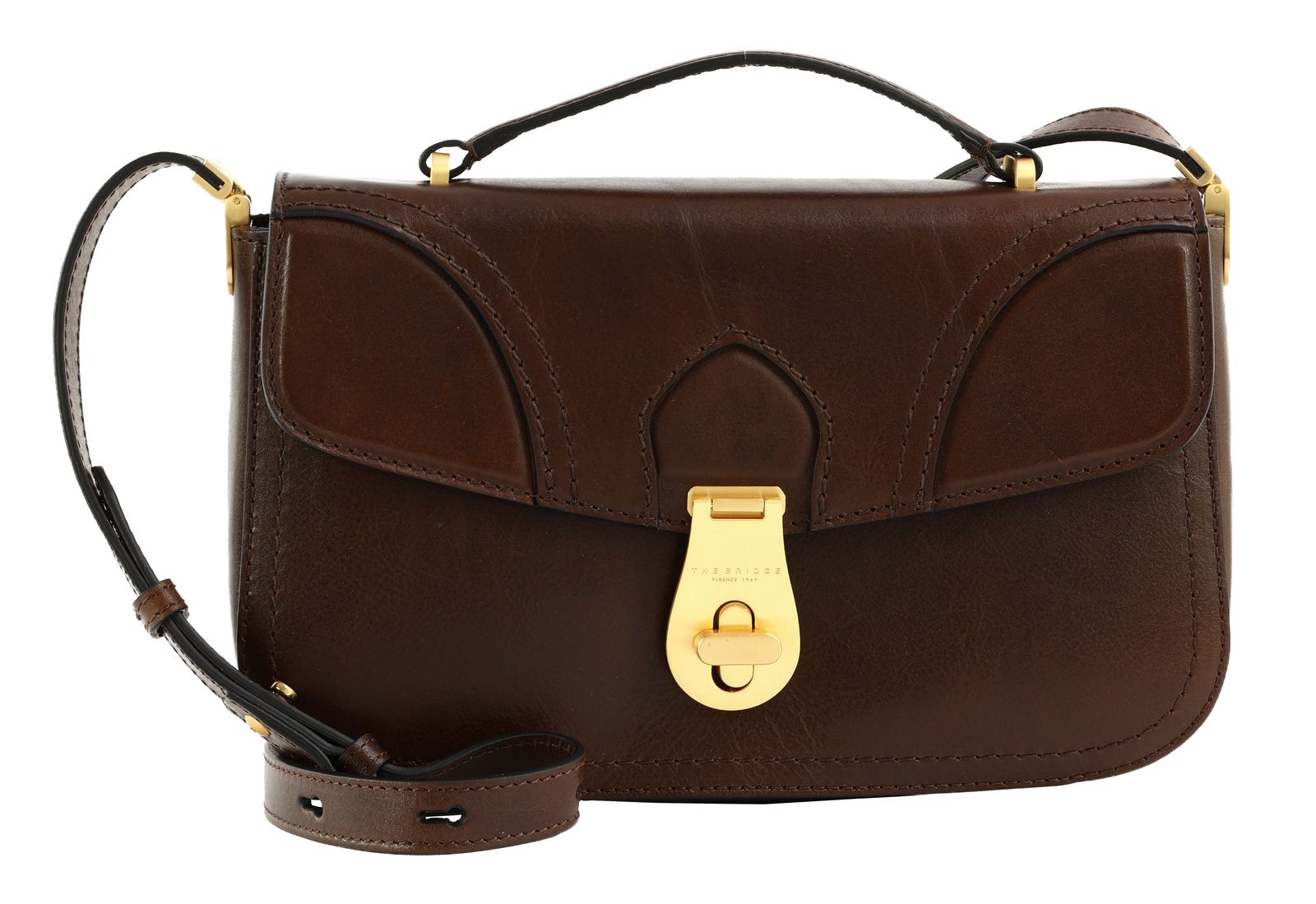 THE BRIDGE Mia Top Handle Bag Moka with Gold