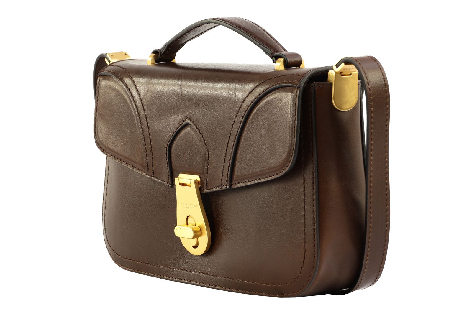 THE BRIDGE Mia Top Handle Bag Moka with Gold THE BRIDGE Mia Top Handle Bag Moka with Gold