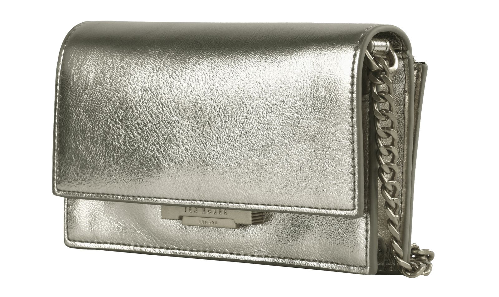 Ted Baker Mahiria Lock Detail Purse on a Chain Silver-Col Ted Baker Mahiria Lock Detail Purse on a Chain Silver-Col