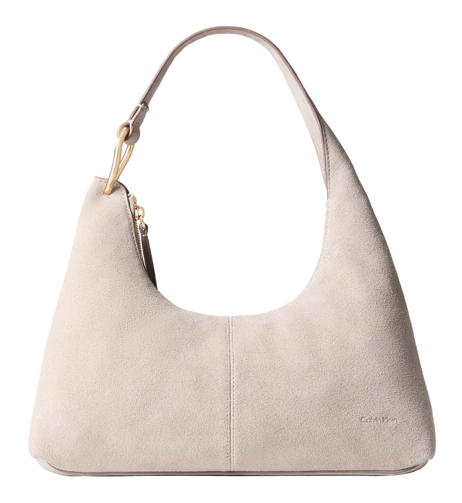 Calvin Klein Slouchy Suede Shoulder Bag Light Gray