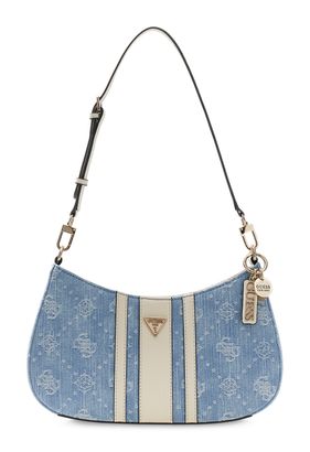 GUESS Noelle II Top Zip Shoulder Bag Denim Logo