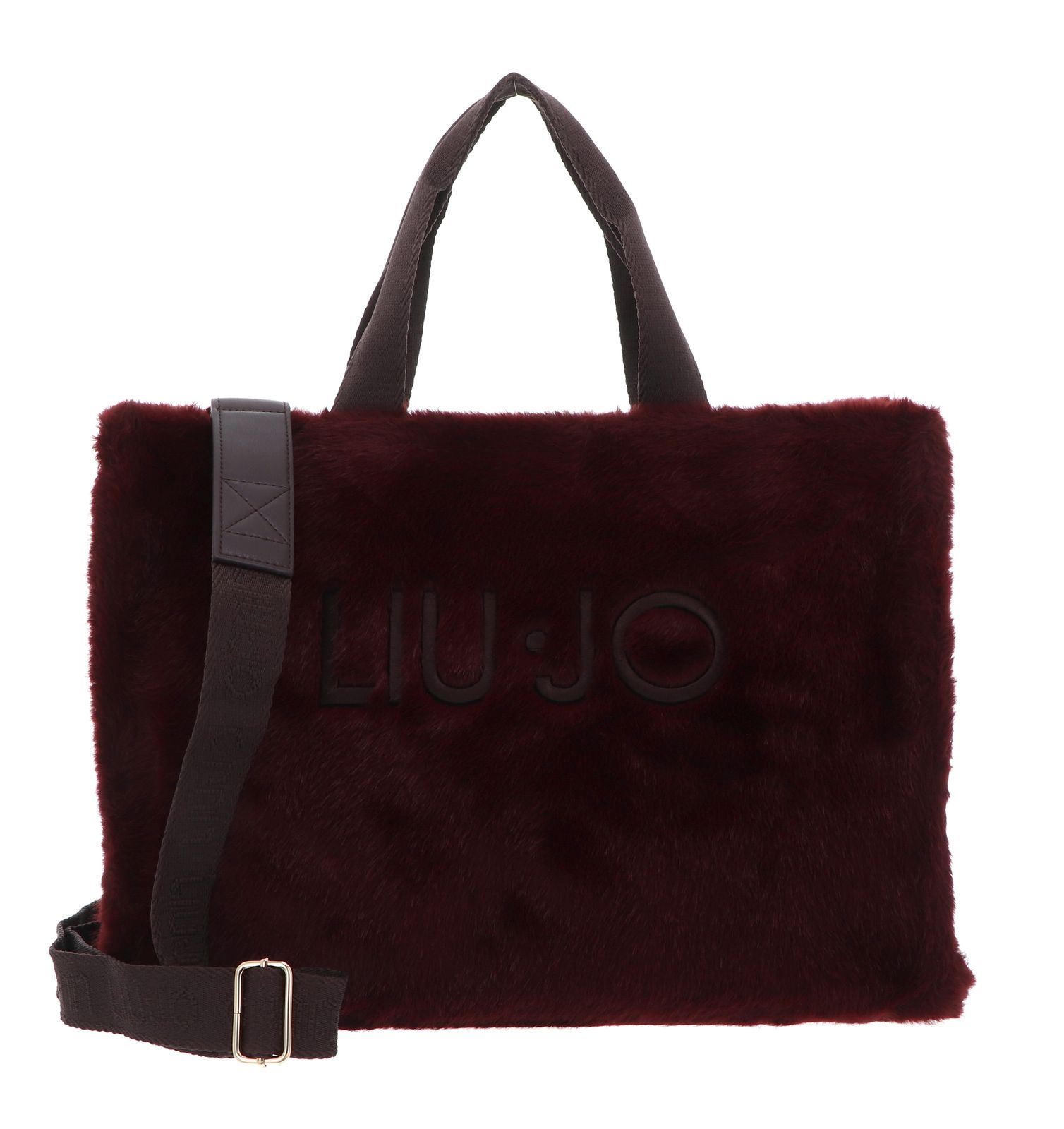 LIU JO Fake Fur Tote Bag L Red Aubergine