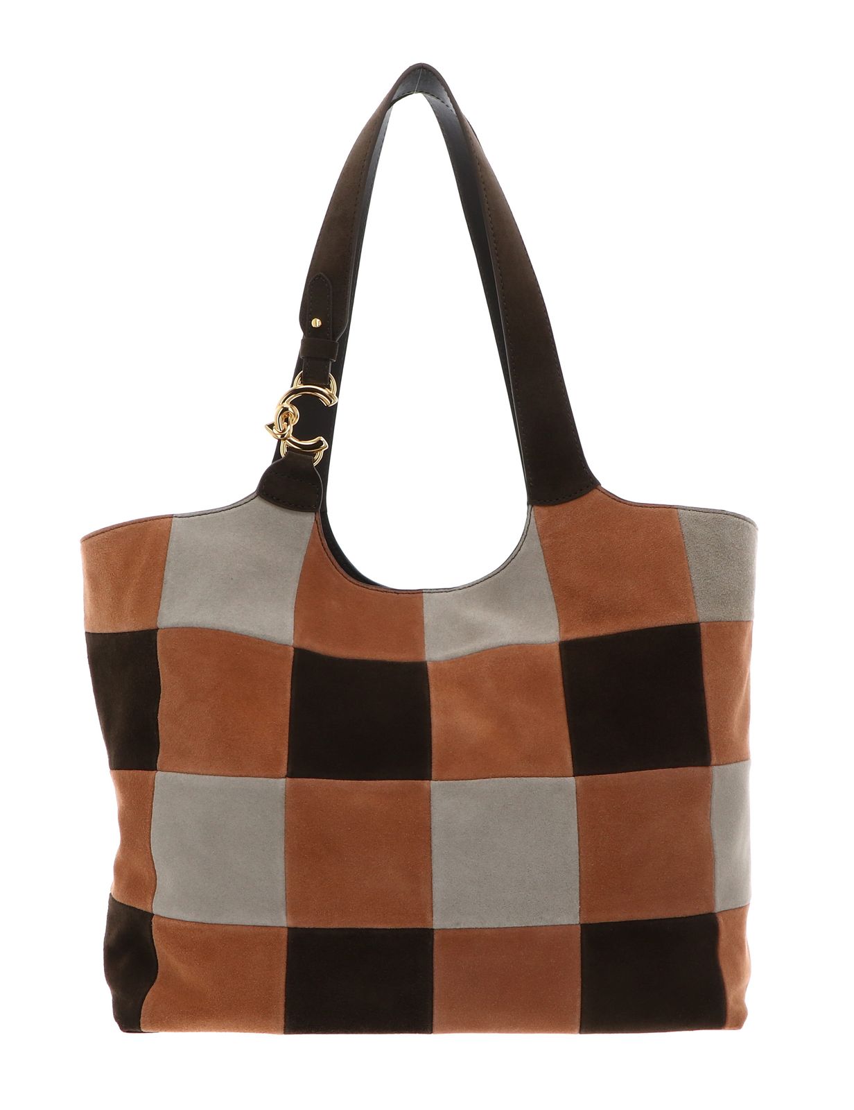 COCCINELLE C-Easy Handbag Vichy Suede Pat. / Smo. Le. Mul. Robin / Fango