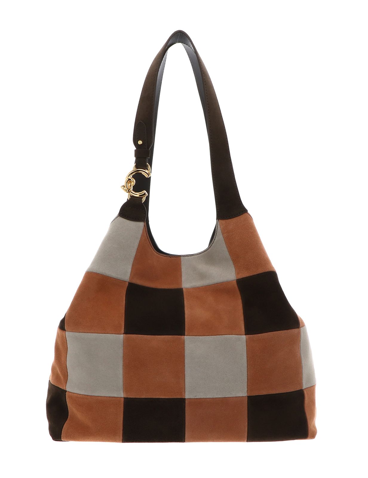 COCCINELLE C-Easy Handbag Vichy Suede Pat. / Smo. Le. Mul. Robin / Fango COCCINELLE C-Easy Handbag Vichy Suede Pat. / Smo. Le. Mul. Robin / Fango