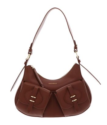 COCCINELLE Mavery Pocket Shoulder Bag Grained Leather Cognac