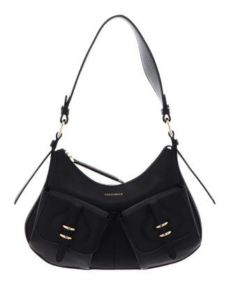 COCCINELLE Mavery Pocket Shoulder Bag Grained Leather Noir COCCINELLE Mavery Pocket Shoulder Bag Grained Leather Noir