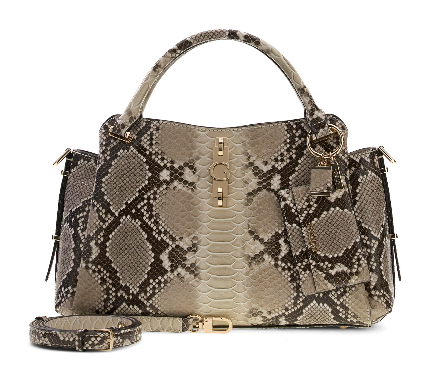 GUESS Yvonne Logo Girlfriend Satchel Natural