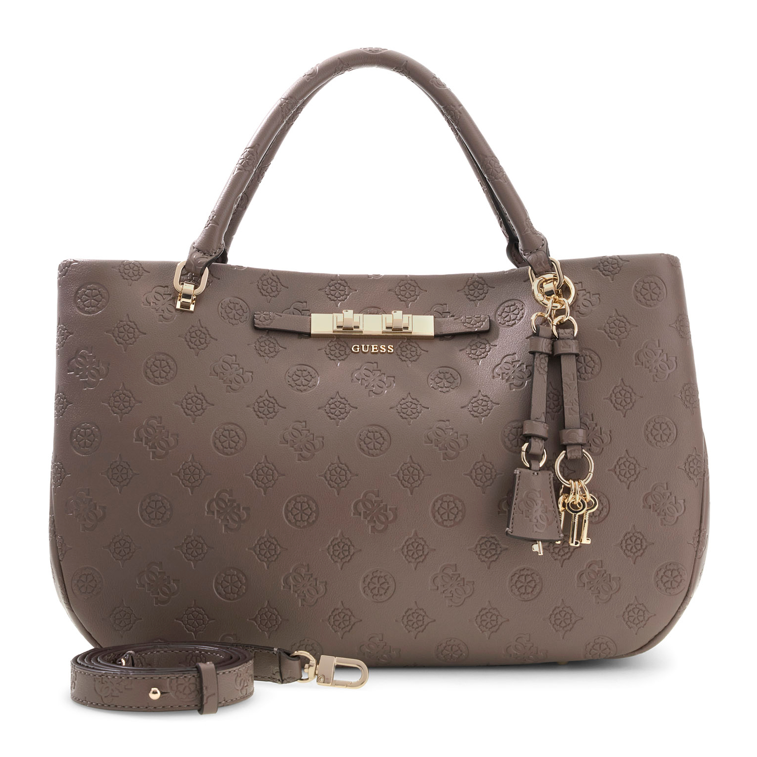 GUESS Carmella Girlfriend Satchel Taupe Logo