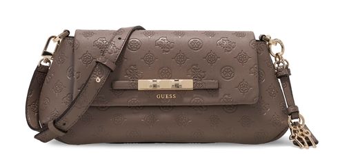 GUESS Carmella Flap Crossbody Taupe Logo