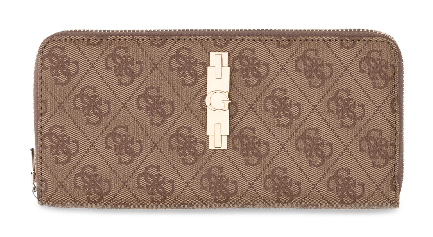 GUESS Yvonne Logo SLG Large Zip Around Wallet L Latte Logo
