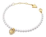 GUESS Beloved Pave Heart Bracelet S Yellow Gold
