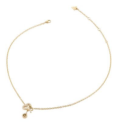 GUESS Love Bites 16-18" Pave Hearts Necklace Yellow Gold