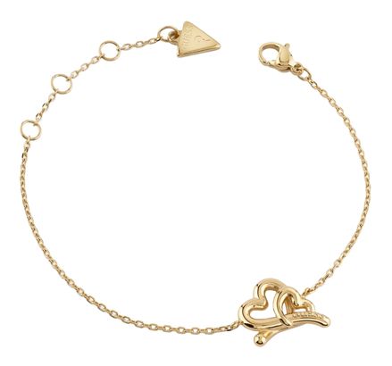 GUESS Love Bites 14mm Embraced Hearts Bracelet S Yellow Gold