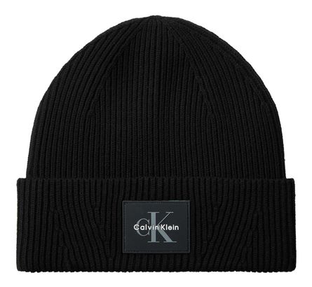 Calvin Klein Monologo Patch Rib Beanie Black Calvin Klein Monologo Patch Rib Beanie Black