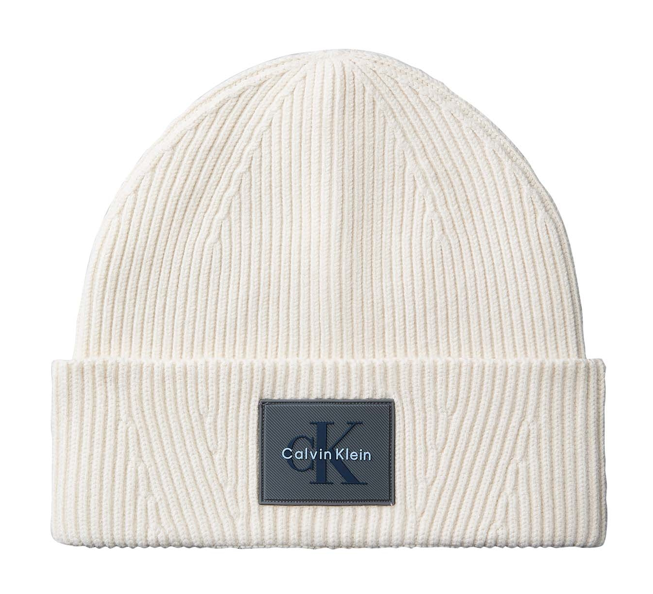 Calvin Klein Monologo Patch Rib Beanie Light Grey