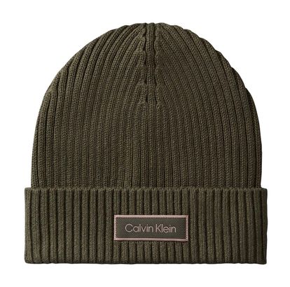 Calvin Klein Patch Chunky Rib Cotton Beanie Olive Night Calvin Klein Patch Chunky Rib Cotton Beanie Olive Night