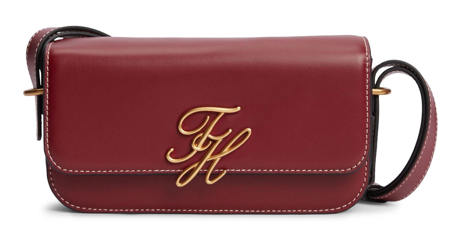 TOMMY HILFIGER TH Script Flap Crossover Bag Oxblood