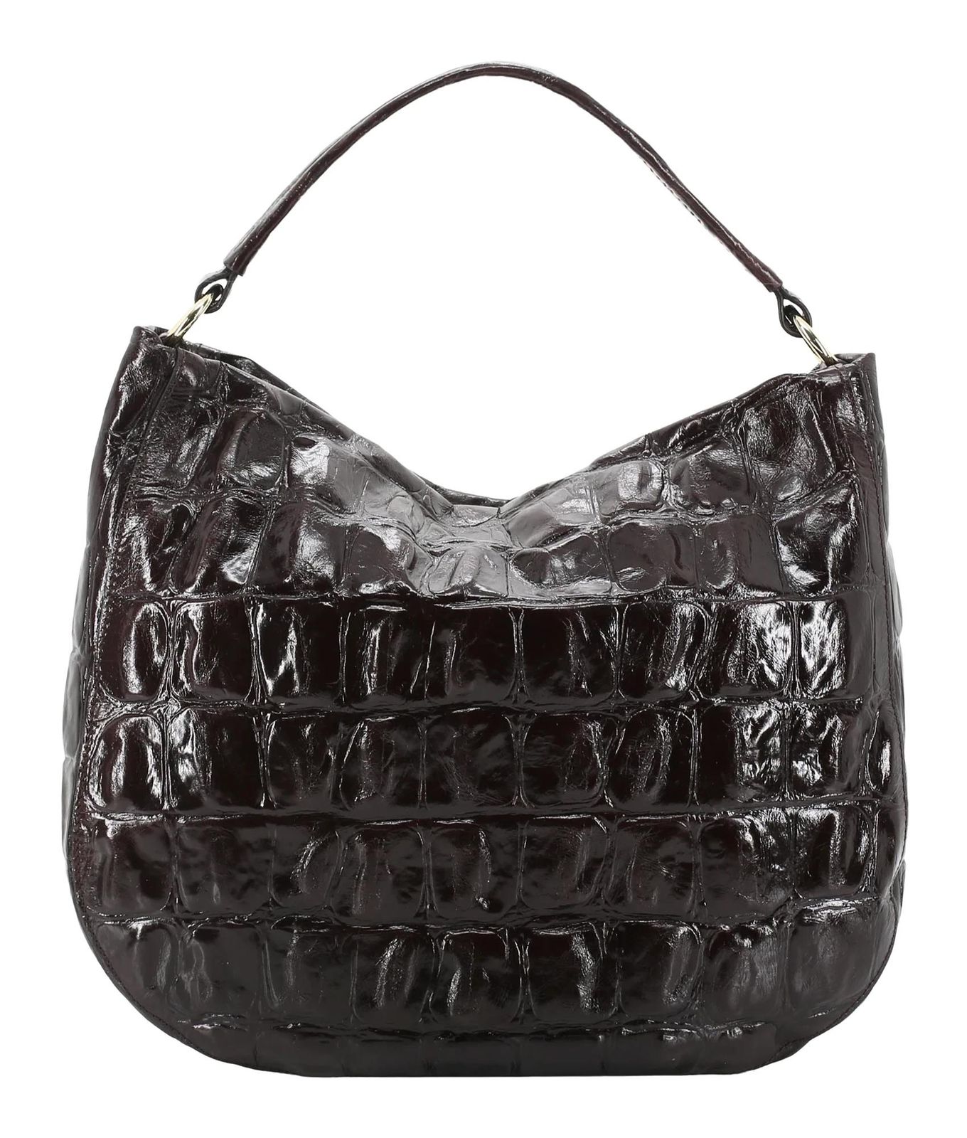 abro Leather Maxi Cocco Mia Hobo Bag Dark Brown