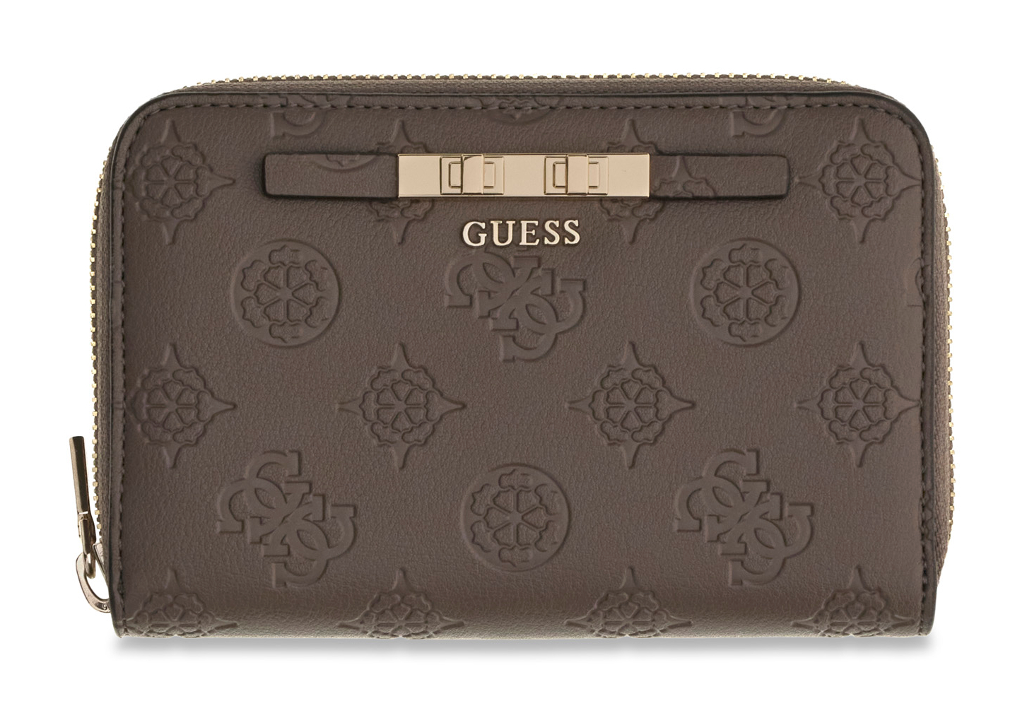 GUESS Carmella SLG Medium Zip Around Wallet Taupe Logo