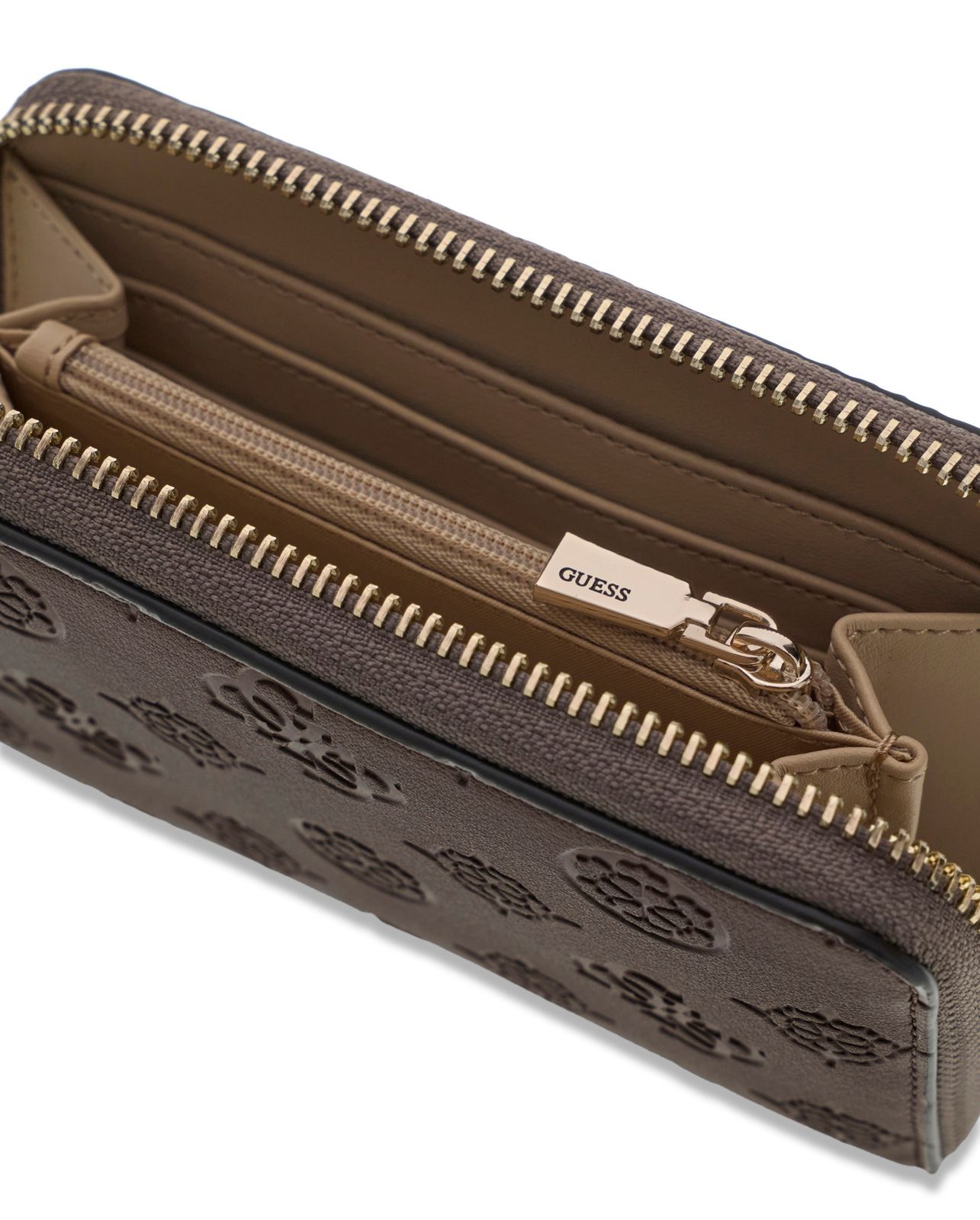 GUESS Carmella SLG Medium Zip Around Wallet Taupe Logo GUESS Carmella SLG Medium Zip Around Wallet Taupe Logo