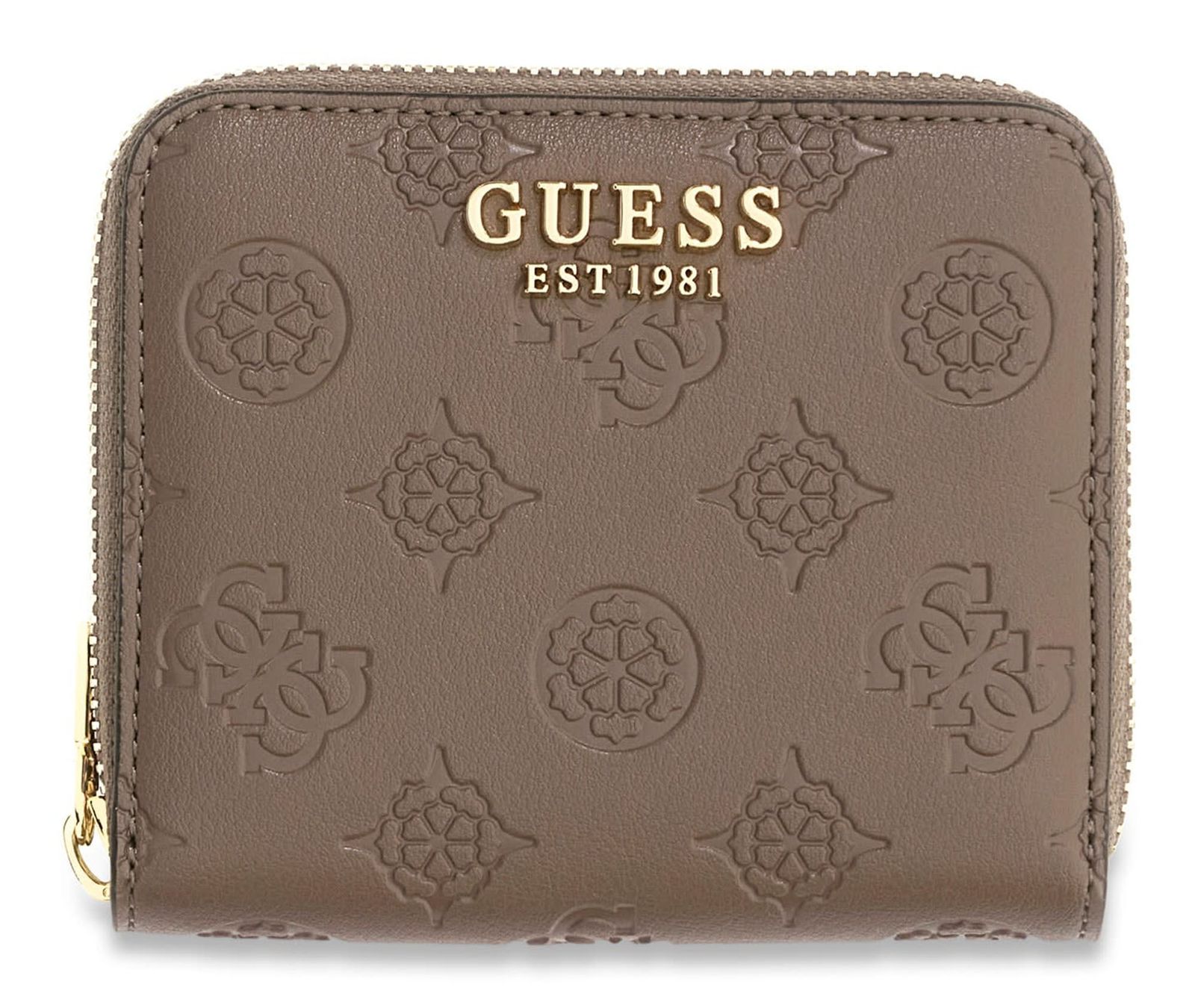 GUESS Carmella SLG Small Zip Around Wallet Taupe Logo