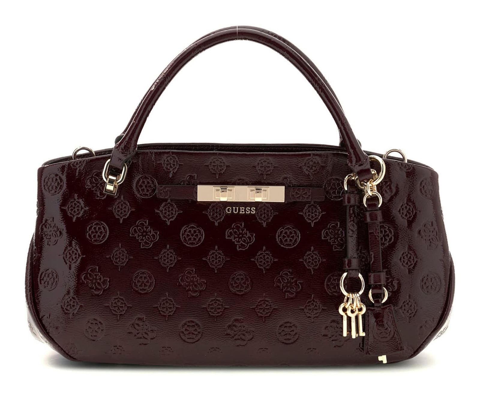 GUESS Carmella 3 Compartment Satchel Burgundy Logo