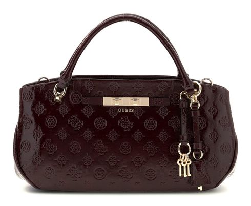 GUESS Carmella 3 Compartment Satchel Burgundy Logo