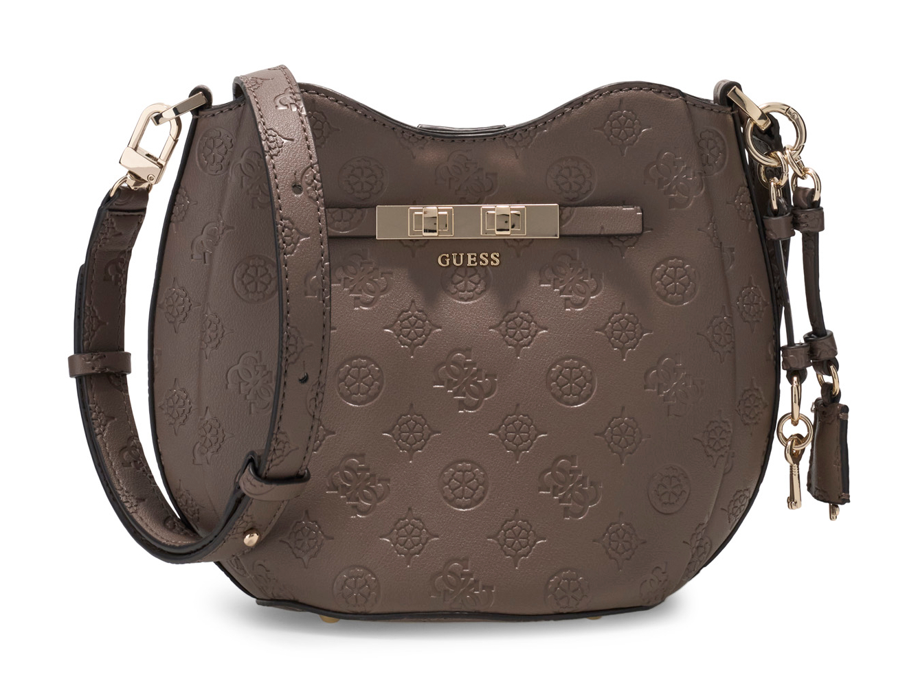 GUESS Carmella Crossbody Bucket Bag Taupe Logo