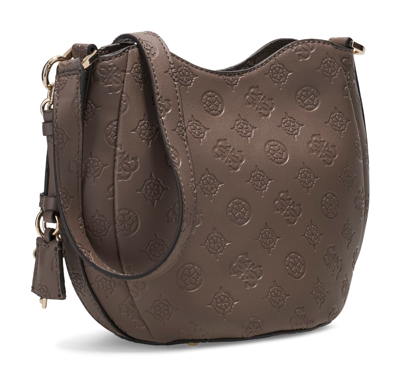 GUESS Carmella Crossbody Bucket Bag Taupe Logo GUESS Carmella Crossbody Bucket Bag Taupe Logo