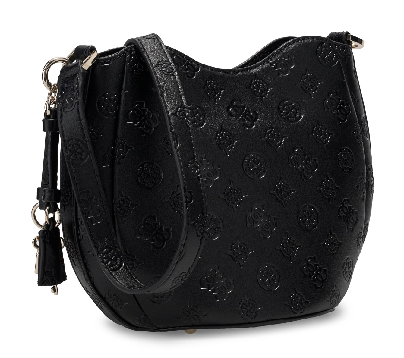 GUESS Carmella Crossbody Bucket Bag Black Logo GUESS Carmella Crossbody Bucket Bag Black Logo