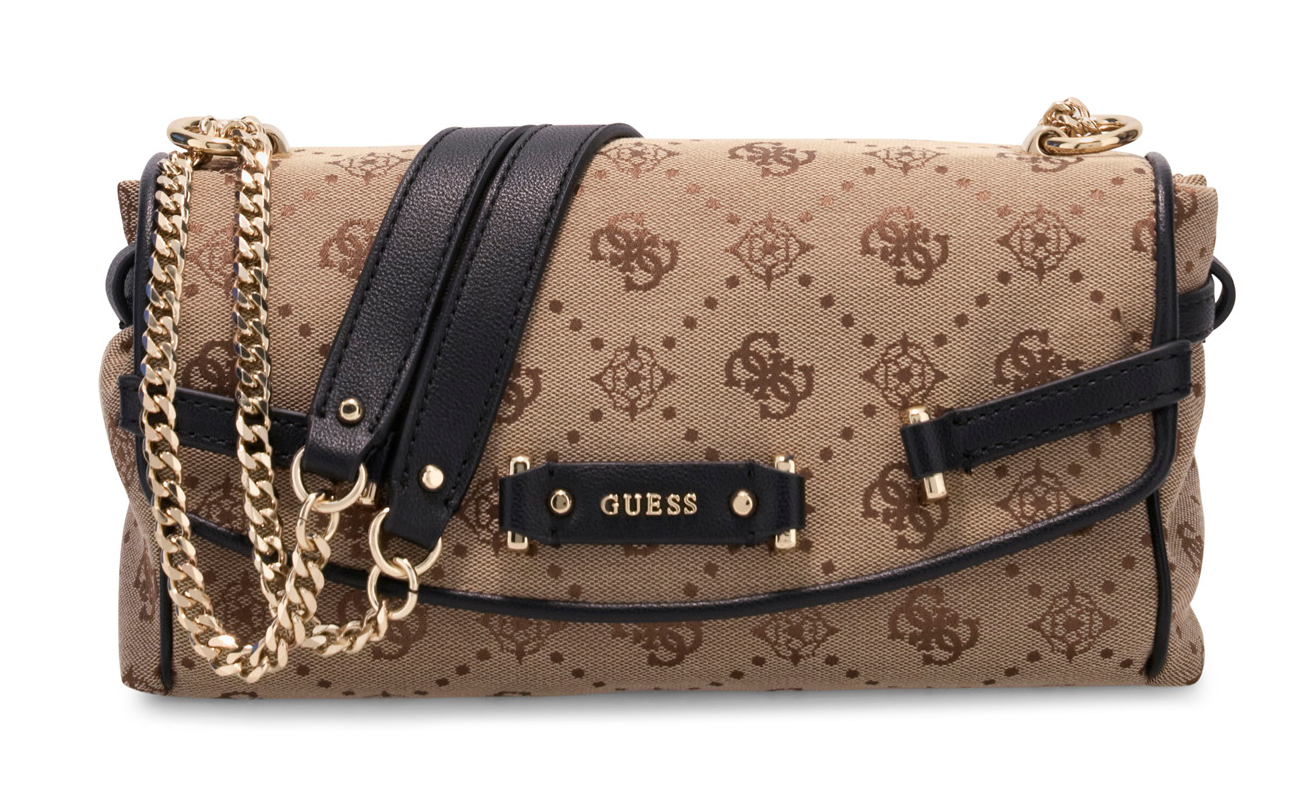 GUESS Dorothy Convertible Crossbody Flap Latte Logo / Black