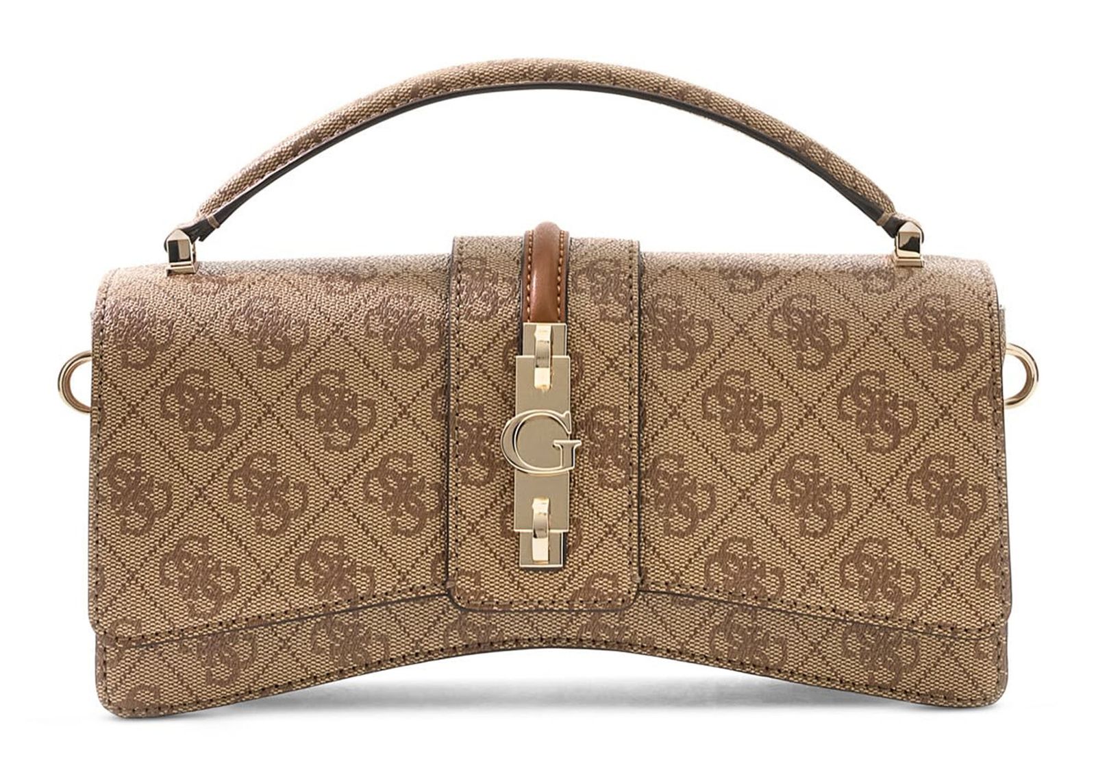 GUESS Yvonne Logo Mini Top Handle Flap Latte Logo