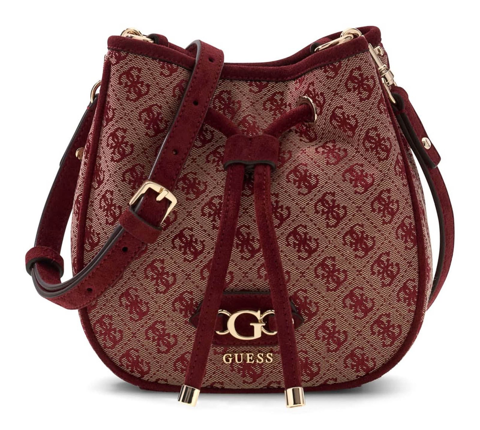 GUESS Samantha Mini Bucket Merlot Logo