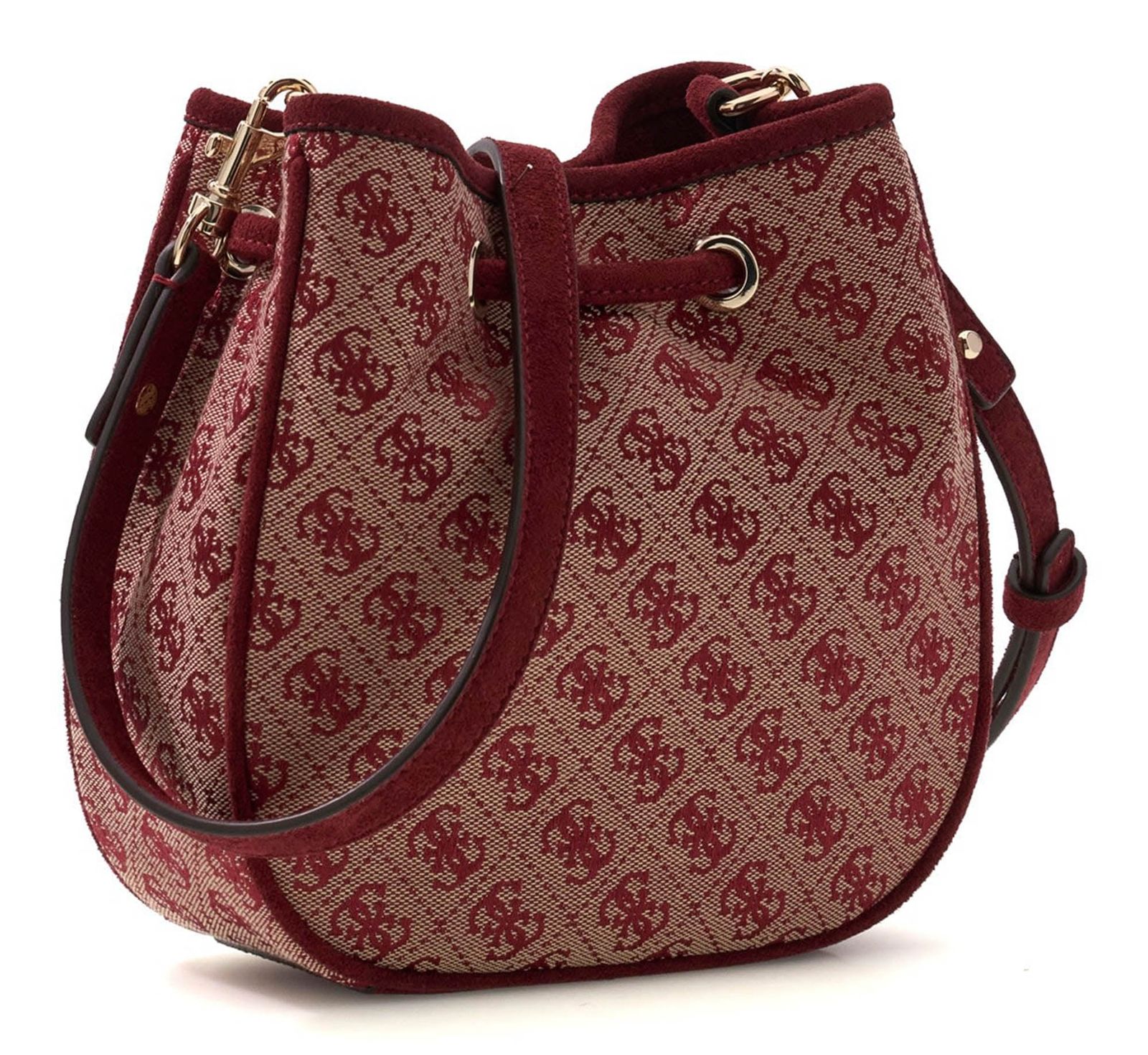GUESS Samantha Mini Bucket Merlot Logo GUESS Samantha Mini Bucket Merlot Logo