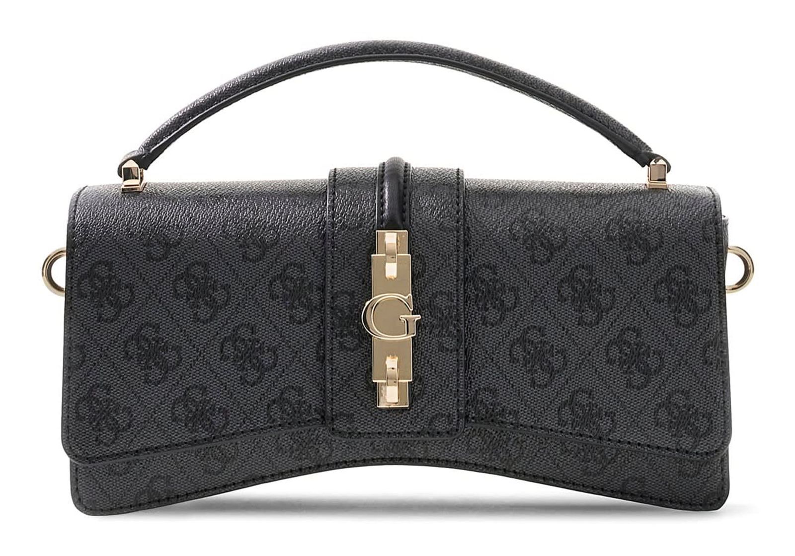 GUESS Yvonne Logo Mini Top Handle Flap Coal Logo