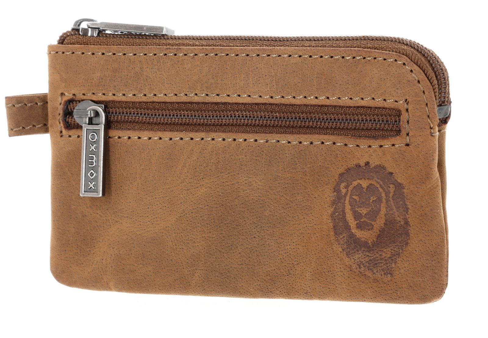 oxmox Leather Keyholder Freedom Lion Embossed Vintage Light Brown