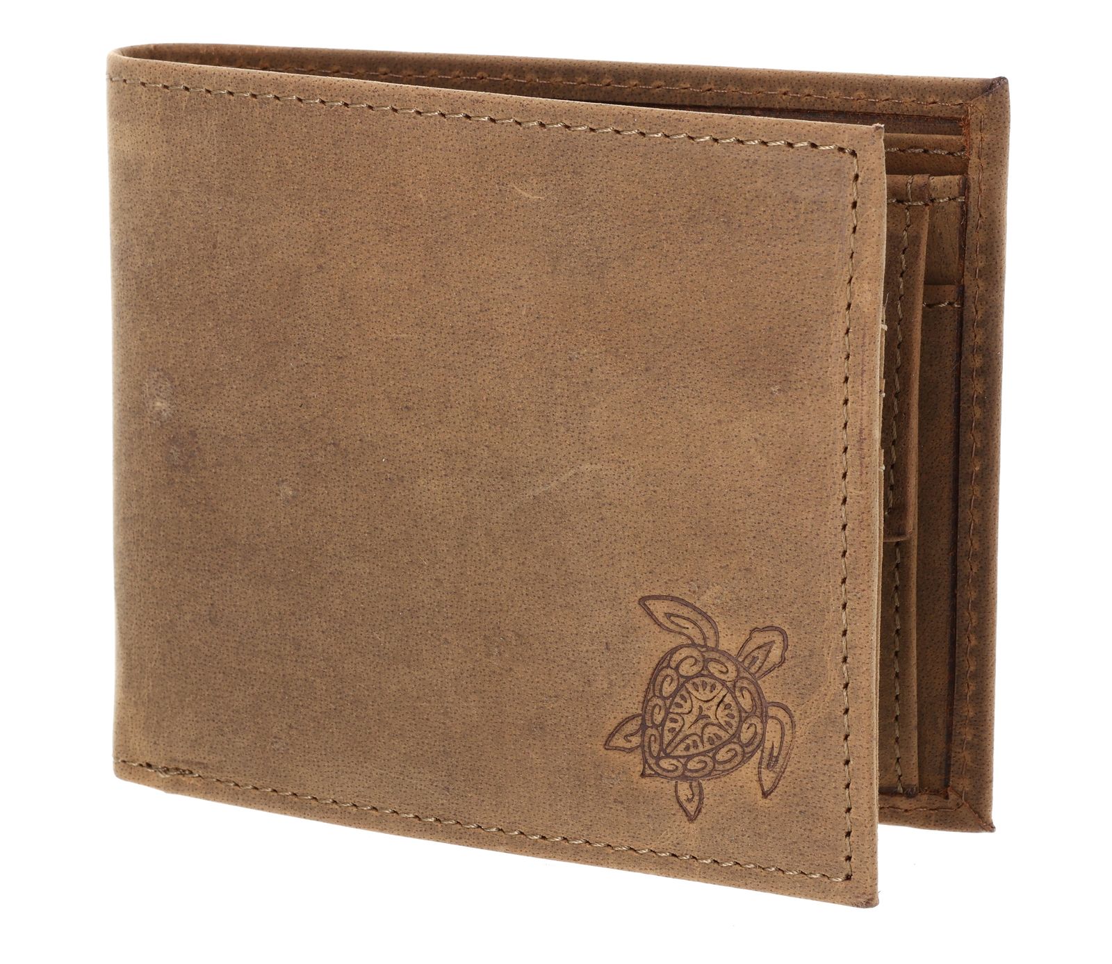 oxmox Leather RFID Protect Querscheinbörse Turtle 2.0 Embossed Vintage Light Brown