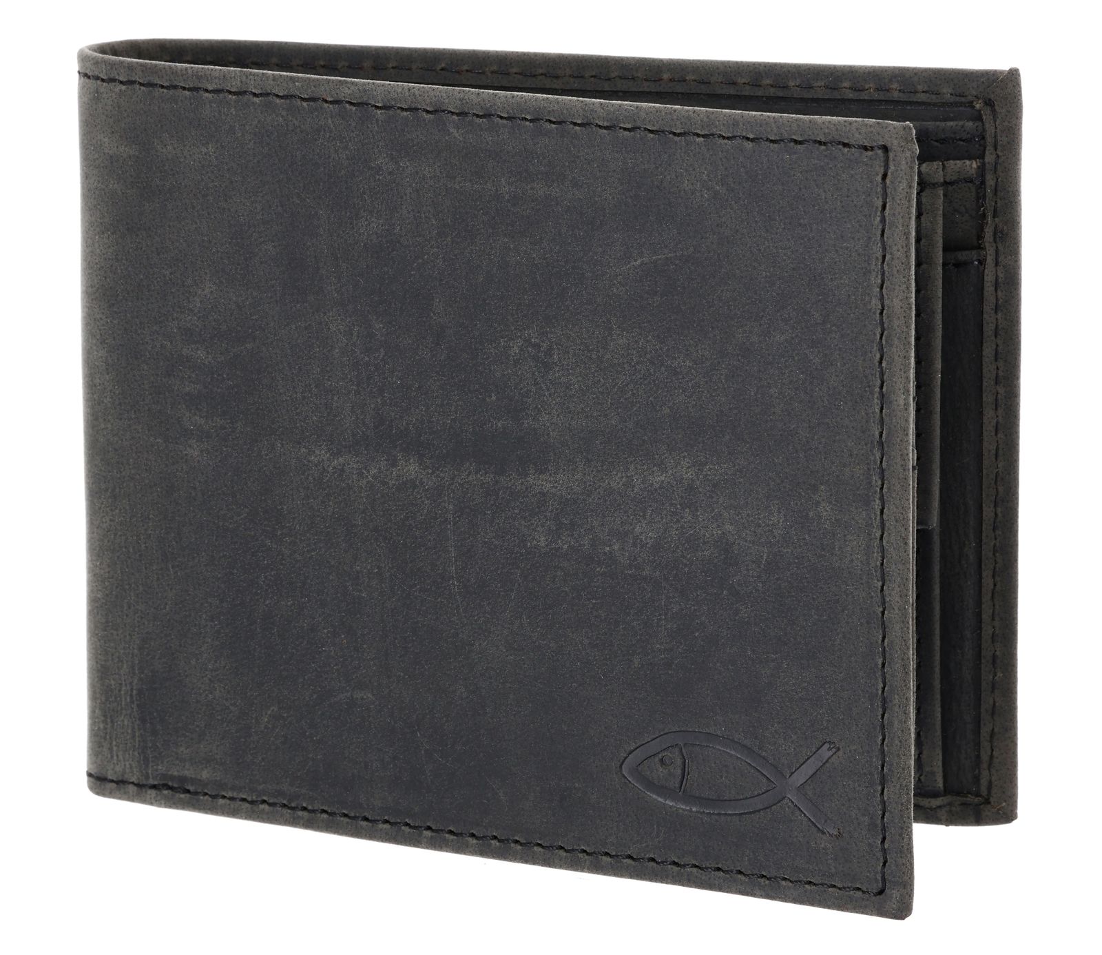 oxmox Leather RFID Protect Querscheinbörse Freedom Fish Embossed Vintage Black
