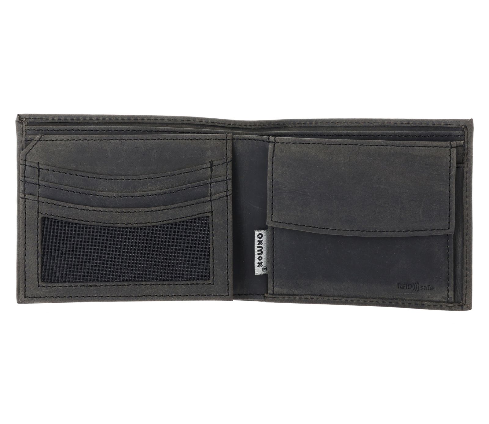 oxmox Leather RFID Protect Querscheinbörse Freedom Fish Embossed Vintage Black oxmox Leather RFID Protect Querscheinbörse Freedom Fish Embossed Vintage Black