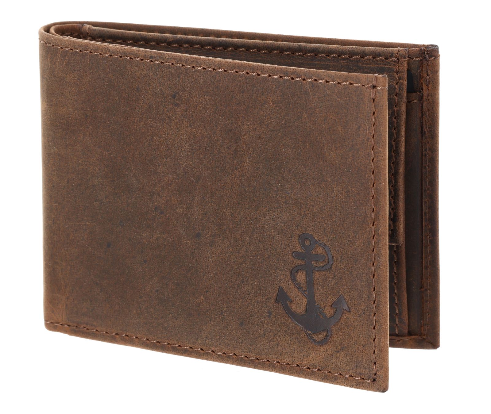 oxmox Leather RFID Protect Pocketbörse Freedom Anchor Embossed Vintage Dark Brown