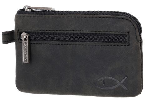 oxmox Leather Keyholder Freedom Fish Embossed Vintage Black