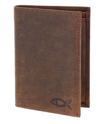 oxmox Leather RFID Protect Kombibörse Freedom Fish Embossed Vintage Dark Brown
