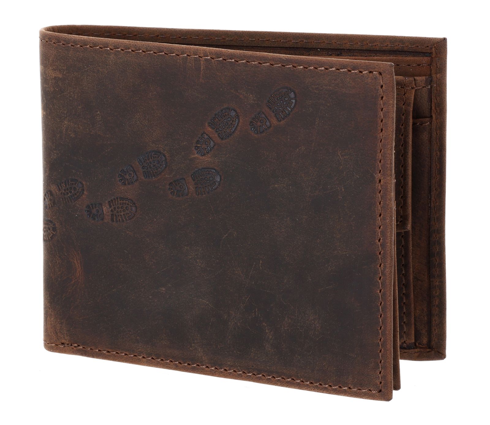 oxmox Leather RFID Protect Querscheinbörse Footsteps 2.0 Embossed Vintage Dark Brown
