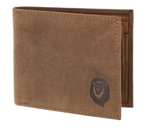 oxmox Leather RFID Protect Querscheinbörse Freedom Lion Embossed Vintage Light Brown