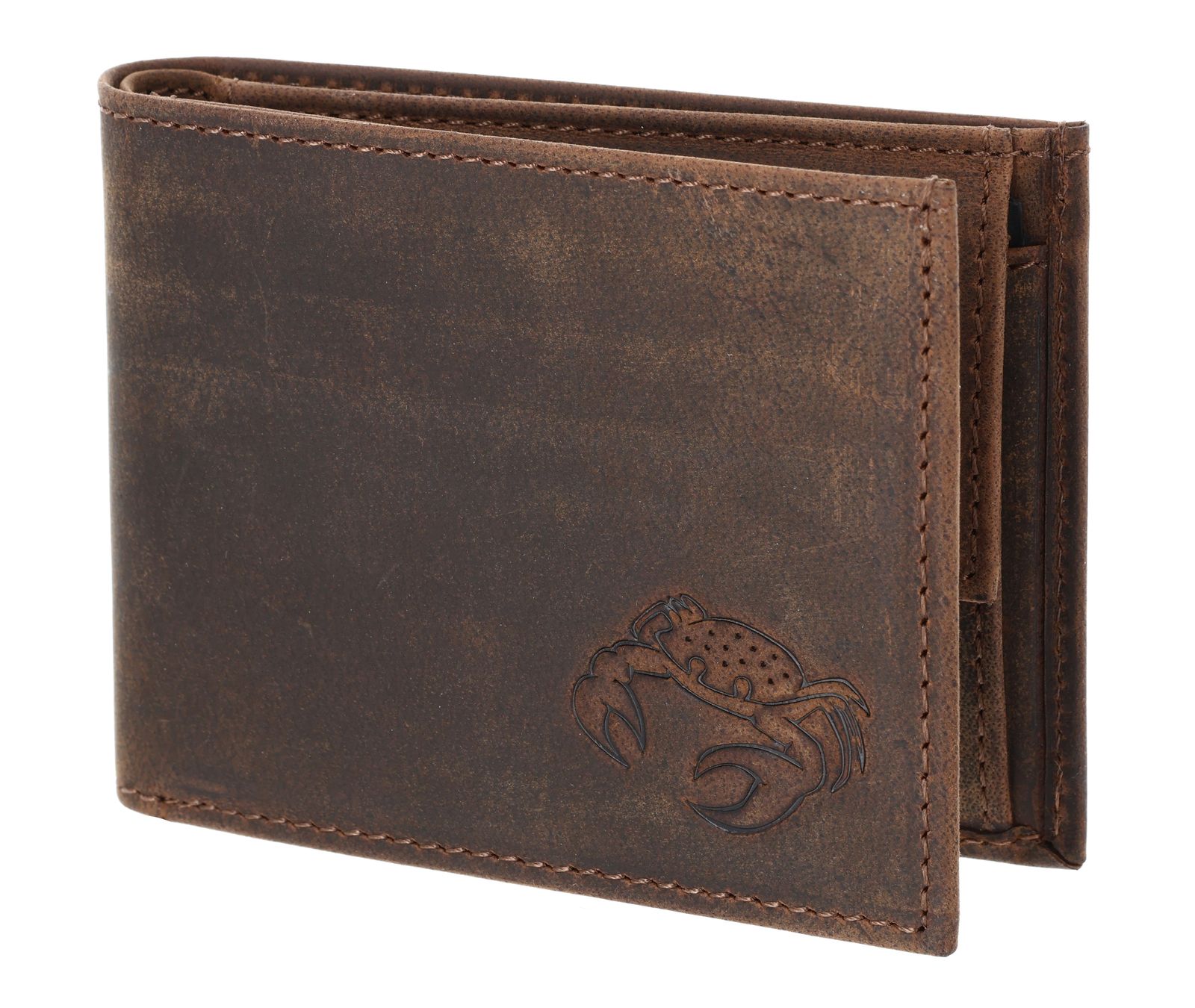 oxmox Leather RFID Protect Pocketbörse Crab 2.0 Embossed Vintage Dark Brown