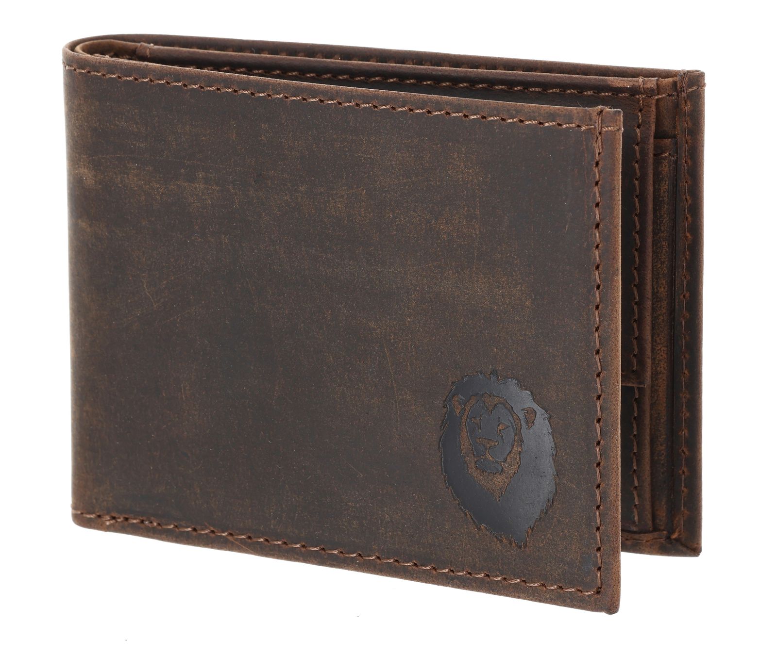 oxmox Leather RFID Protect Pocketbörse Freedom Lion Embossed Vintage Dark Brown