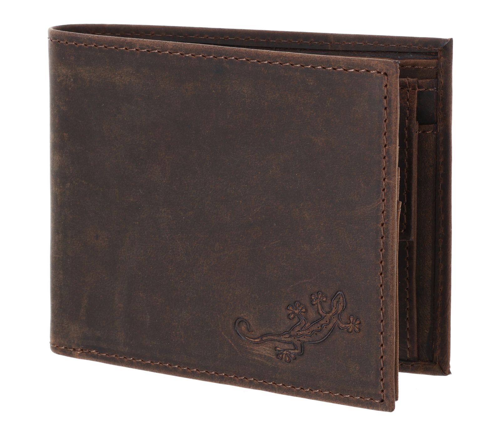 oxmox Leather RFID Protect Querscheinbörse Lizard 2.0 Embossed Vintage Dark Brown
